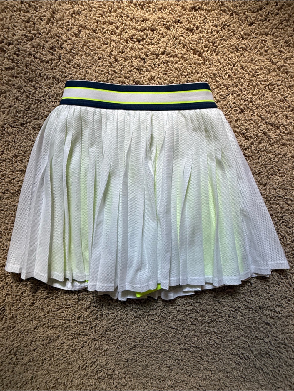 Wilson White Pleated Mini Skirt with Navy & Neon Yellow Waistband